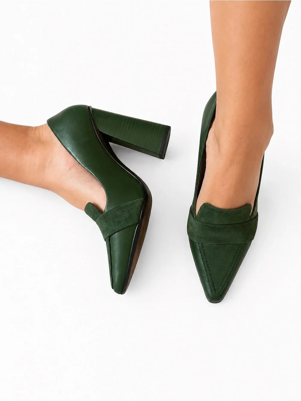 Tory Burch Dark Green Suede Pointed Loafers